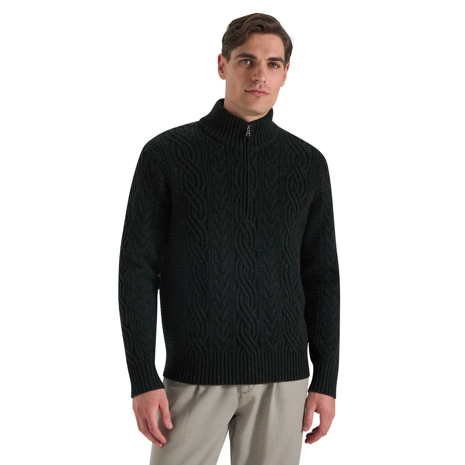 M.J. Bale Bull Cable Half Zip Knit